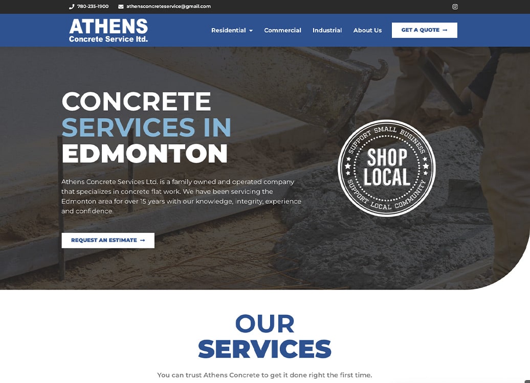 Athens Concrete desktop website screenshot