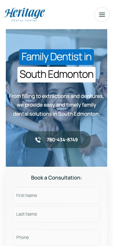 Heritage Dental mobile website screenshot