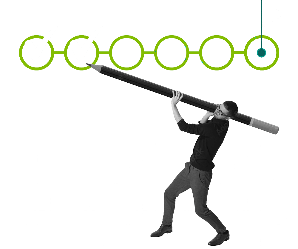 man holding a pencil checking off a project timeline