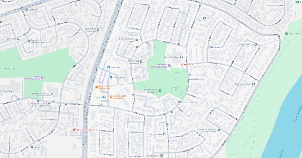 Detailed map showing streets, parks, and natural features in a suburban area.