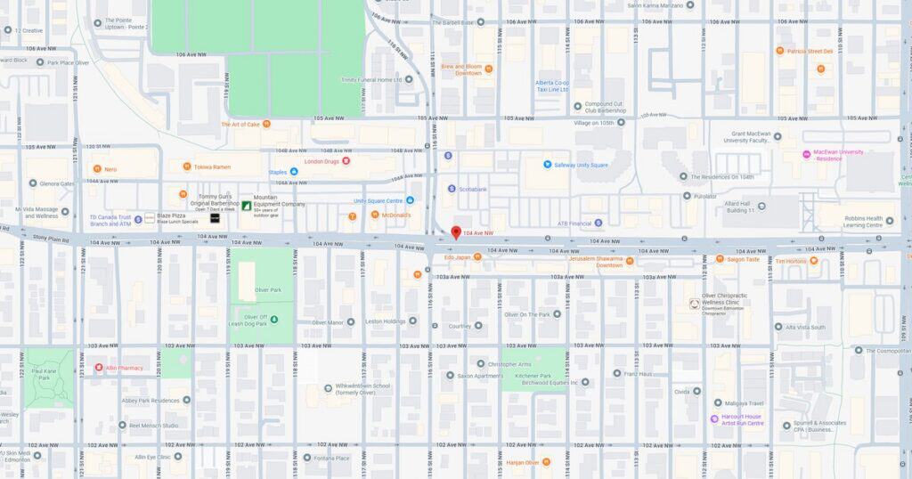 Detailed map of downtown city area showing streets, parks, and key landmarks for navigation and urban planning.