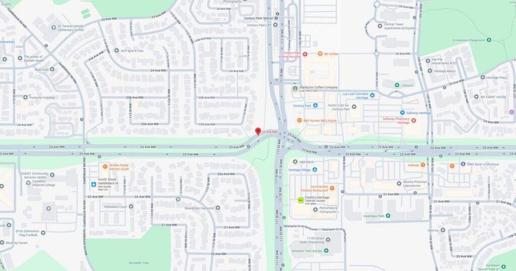 Detailed map showing streets, parks, and landmarks in a suburban area for navigation and local exploration.
