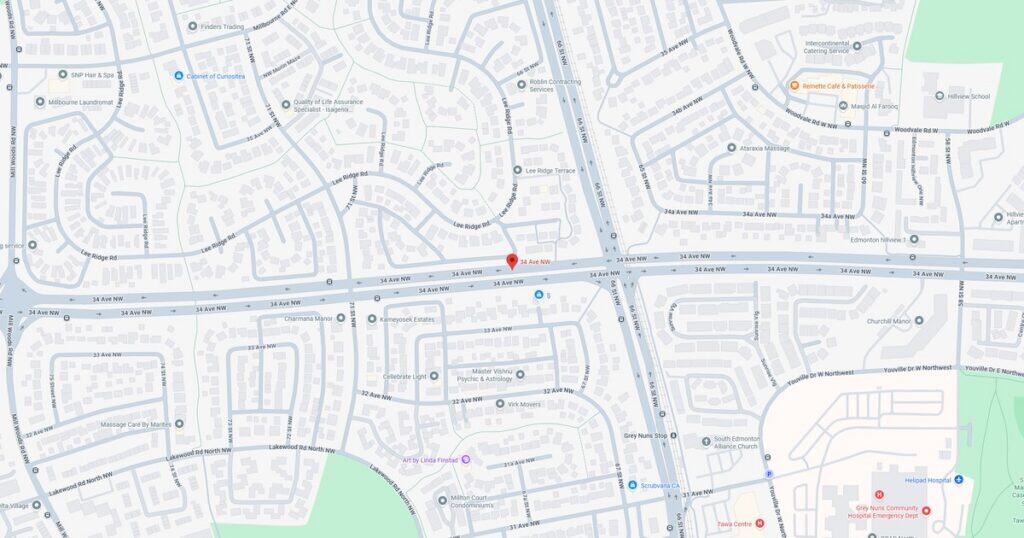Detailed map showing streets, parks, and landmarks in a suburban area for navigation and local exploration.