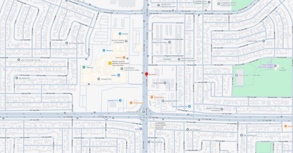 Detailed map of downtown city streets showing roads, parks, and landmarks.