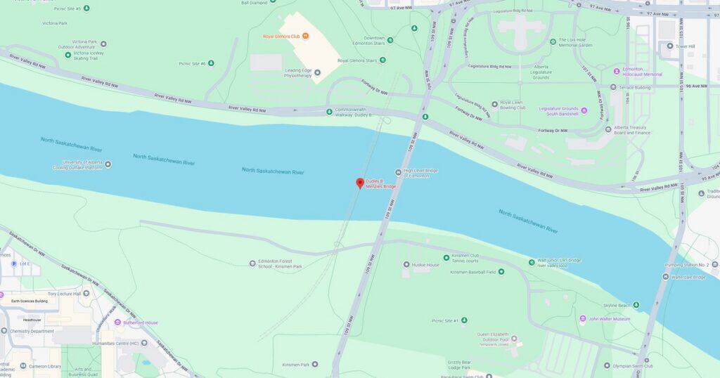 Map showing Sunset Park and surrounding river area with pathways and green spaces.