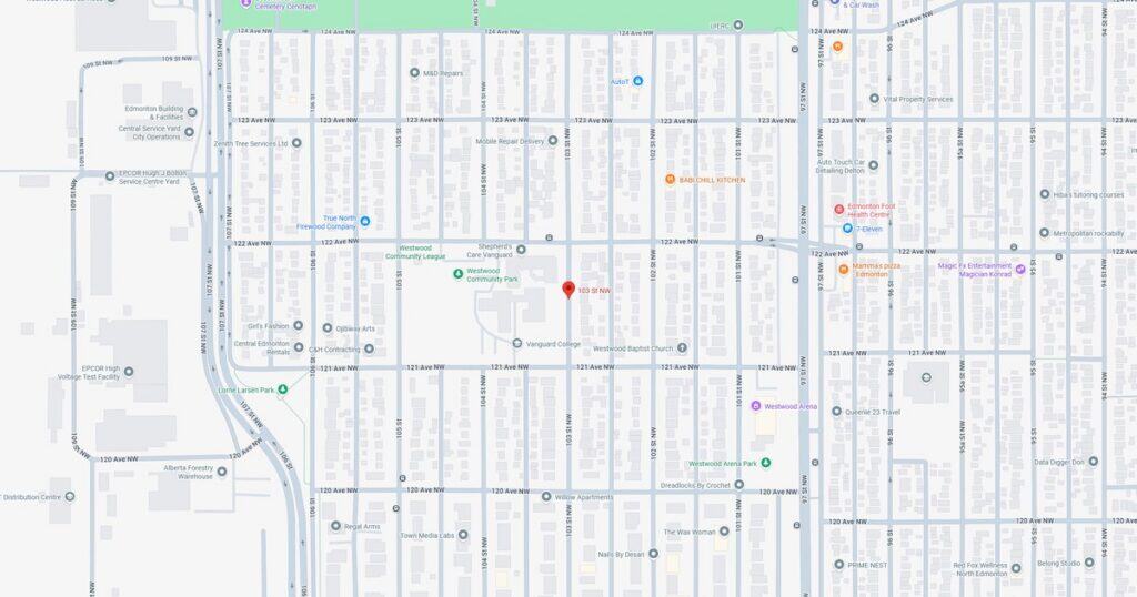 Detailed city map highlighting streets, public transit lines, and key locations for navigation and urban planning.