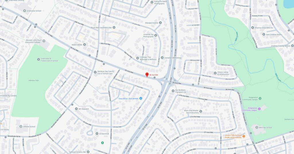 Detailed map showing residential streets, parks, and natural areas in a suburban community.