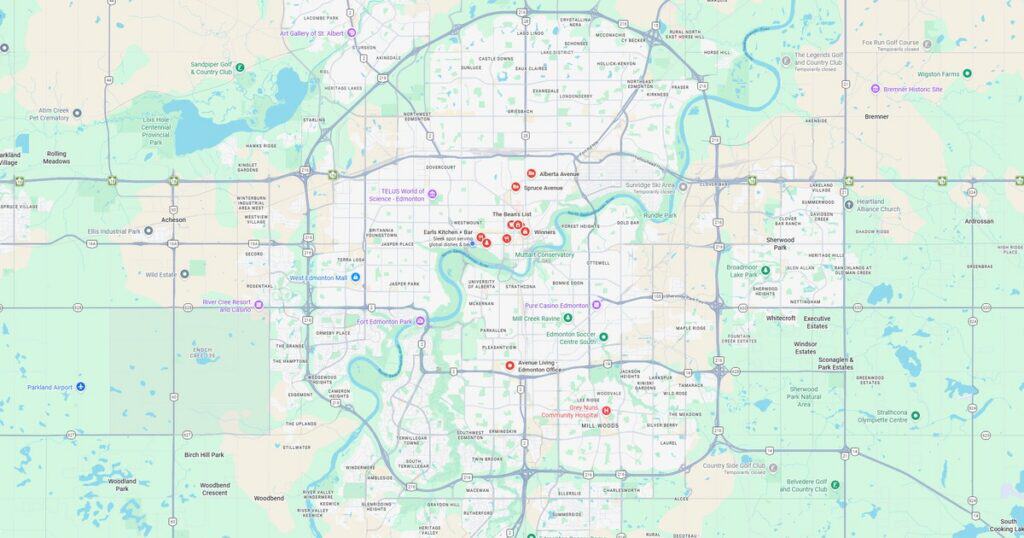 Detailed city map highlighting streets, waterways, and districts for navigation and urban planning.