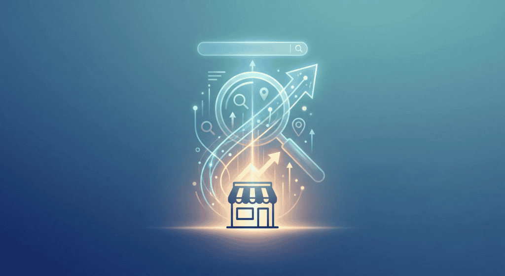 Digital illustration of business growth with analytics, charts, and upward arrow symbols representing success and data-driven strategies.