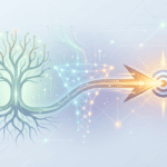 An abstract digital illustration of a tree connected to a target with an arrow, symbolizing growth, innovation, and strategic focus in technology.